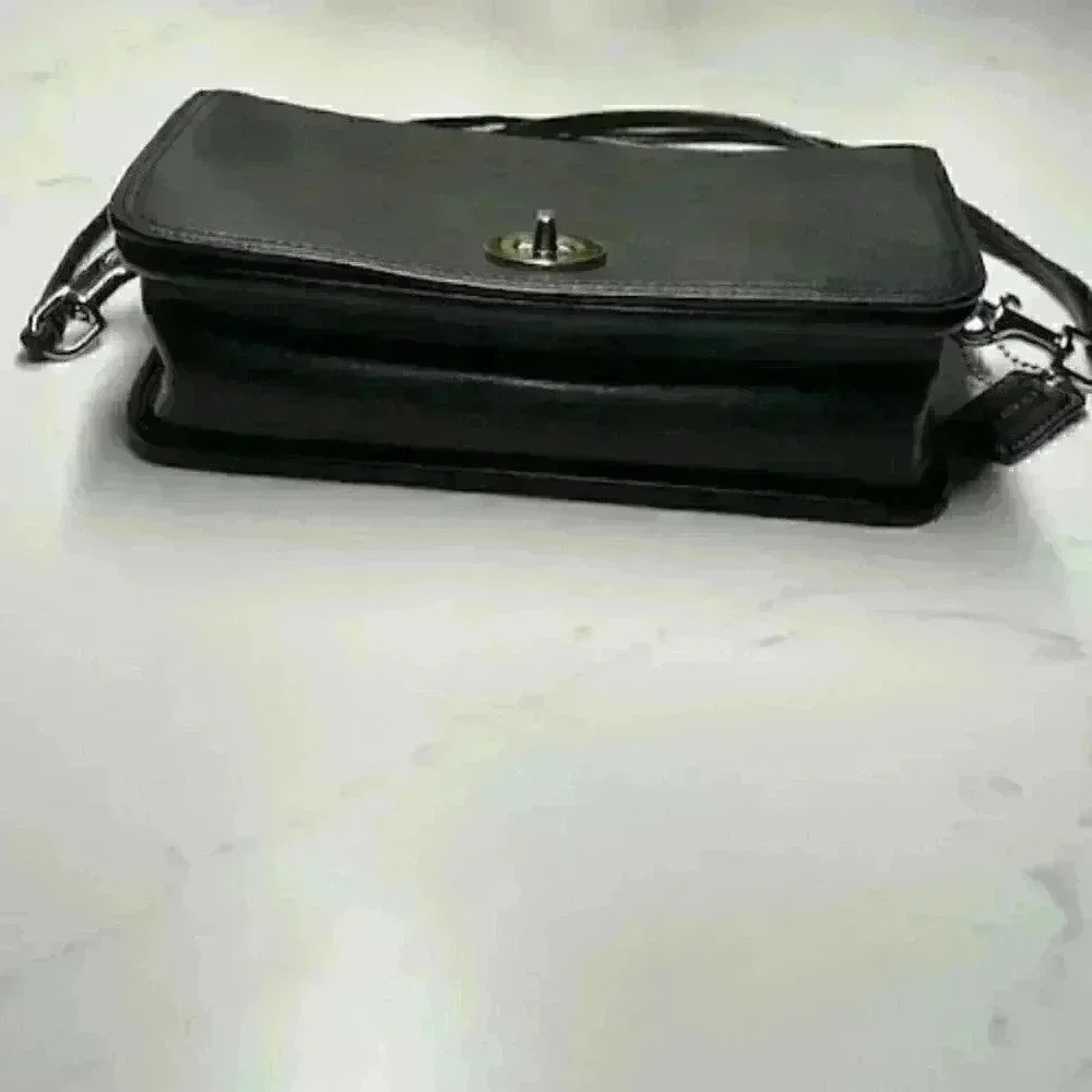 Coach Penelope 23403 Black Leather Turnlock Flap Crossbody Shoulder Bag Purse - Picture 6 of 13